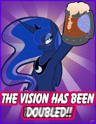 Size: 653x840 | Tagged: safe, artist:bunnimation, princess luna, alicorn, pony, beer, blushing, drunk, solo, the fun has been doubled