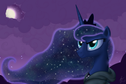 Size: 4500x3000 | Tagged: safe, artist:pirill, princess luna, alicorn, pony, clothes, hoodie, moon, night, solo, the cosmos