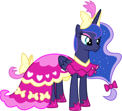 Size: 6700x6110 | Tagged: safe, artist:90sigma, princess luna, alicorn, pony, absurd resolution, bow, clothes, dress, simple background, solo, transparent background, vector