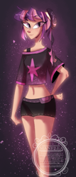 Size: 685x1600 | Tagged: safe, artist:manella-art, twilight sparkle, human, clothes, humanized, shirt, shorts, solo