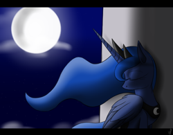 Size: 900x703 | Tagged: dead source, safe, artist:kyroking, princess luna, alicorn, pony, eyes closed, moon, solo