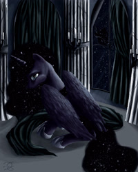 Size: 2400x3000 | Tagged: safe, artist:quintessantriver, princess luna, alicorn, pony, high res, indoors, sitting, solo