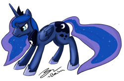 Size: 900x592 | Tagged: safe, artist:b0nbon, princess luna, alicorn, pony, angry, simple background, solo