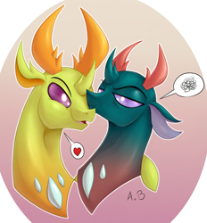 Size: 2783x3000 | Tagged: safe, artist:hyperstorm_h, artist:rossmaniteanzu, pharynx, thorax, changedling, changeling, brotherly love, brothers, bust, changedling brothers, colored, king thorax, male, prince pharynx, siblings