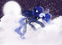 Size: 1035x746 | Tagged: safe, artist:taylorrose16, princess luna, alicorn, pony, cloud, moon, night, solo, stars