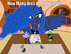 Size: 800x600 | Tagged: safe, artist:gimpcowking, princess luna, alicorn, pony, pun, solo, tabletop game