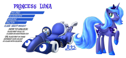 Size: 2559x1181 | Tagged: safe, artist:blue-paint-sea, princess luna, alicorn, pony, kart stats, mario kart, parody, ponykart