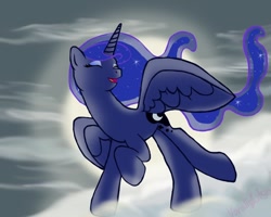 Size: 1000x800 | Tagged: safe, artist:vovalights, princess luna, alicorn, pony, cloud, cloudy, eyes closed, singing, solo