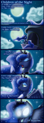 Size: 1200x3300 | Tagged: safe, artist:bonaxor, princess luna, alicorn, pony, children of the night, comic, glowing eyes, singing