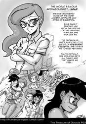 Size: 600x863 | Tagged: safe, artist:johnjoseco, daring do, princess luna, human, comic:the erotic adventures of daring do, glasses, grayscale, humanized, monochrome, the treasure of octavia