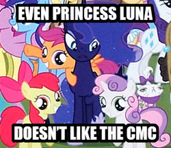 Size: 309x267 | Tagged: safe, apple bloom, princess luna, scootaloo, sweetie belle, alicorn, pony, cutie mark crusaders, image macro