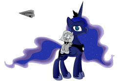 Size: 3000x2000 | Tagged: safe, artist:dragonfoorm, princess luna, alicorn, pony, cartographer's craft, cute, high res, moonstuck, multeity, paper airplane, simple background, solo, transparent background, woona