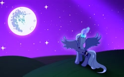 Size: 1920x1200 | Tagged: safe, artist:warpout, princess luna, alicorn, pony, magic, mare in the moon, moon, night, s1 luna, solo, stars, the stars will aid in her escape, wallpaper