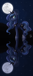 Size: 800x1825 | Tagged: safe, artist:cainescroll, princess luna, alicorn, pony, female, full moon, mare, moon, night, reflection, sky, solo, starry night, stars