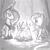 Size: 900x900 | Tagged: safe, artist:johnjoseco, fluttershy, princess luna, alicorn, pegasus, pony, campfire, fire, grayscale, marshmallow, monochrome