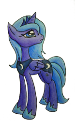 Size: 500x806 | Tagged: dead source, safe, artist:silentbluefoxx, princess luna, alicorn, pony, crying, female, looking back, mare, s1 luna, simple background, solo, traditional art, transparent background