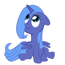 Size: 718x720 | Tagged: safe, artist:luridchronomancer, princess luna, alicorn, pony, filly, simple background, sitting, solo, younger