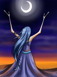 Size: 2010x2682 | Tagged: safe, artist:tao-mell, princess luna, crescent moon, high res, humanized, skinny, solo