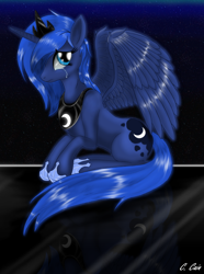 Size: 1500x2014 | Tagged: safe, artist:c-cain, princess luna, alicorn, pony, crying, sad, solo