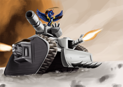 Size: 877x620 | Tagged: safe, artist:yavaho155, princess luna, alicorn, pony, commissar, crossover, drive me closer, heavy bolter, leman russ, ponified, solo, sword, tank (vehicle), warhammer (game), warhammer 40k