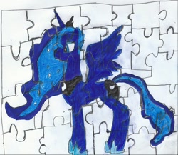 Size: 922x802 | Tagged: safe, artist:zeldatheswordsman, princess luna, alicorn, pony, newbie artist training grounds, puzzle, solo, traditional art