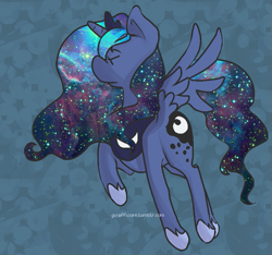 Size: 791x739 | Tagged: safe, artist:girafficorn, princess luna, alicorn, pony, eyes closed, raised hoof, solo, the cosmos