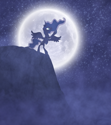 Size: 1920x2160 | Tagged: safe, artist:jamey4, princess luna, alicorn, pony, cliff, moon, night, rearing, solo