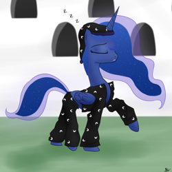 Size: 900x900 | Tagged: dead source, safe, artist:firenic, princess luna, alicorn, pony, clothes, pajamas, sleeping, sleepwalking, solo, zzz