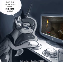 Size: 650x637 | Tagged: safe, artist:johnjoseco, edit, princess luna, alicorn, pony, gamer luna, minecraft, solo