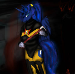 Size: 899x888 | Tagged: safe, artist:marcelthecrow, princess luna, anthro, crossover, half-life