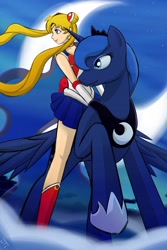 Size: 3230x4845 | Tagged: safe, artist:entermeun, princess luna, human, anime, crossover, sailor moon, serena tsukino