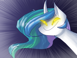 Size: 2100x1600 | Tagged: safe, artist:celes-969, derpibooru import, princess celestia, alicorn, pony, creepy, creepy smile, faic, female, glowing eyes, mare, no nose, reaction image, smiling, solo, stylistic suck