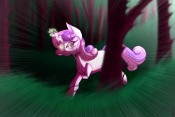 Size: 2400x1600 | Tagged: safe, artist:celes-969, derpibooru import, sweetie belle, sweetie bot, pony, robot, robot pony, broken, forest, horn, magic, sketch, sparking horn, tree