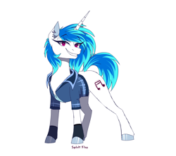 Size: 1800x1600 | Tagged: safe, artist:celes-969, derpibooru import, dj pon-3, vinyl scratch, pony, unicorn, clothes, colored pupils, ear piercing, female, looking at you, mare, piercing, shirt, simple background, smiling, solo, white background