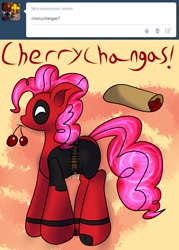 Size: 1280x1792 | Tagged: safe, artist:novaspark, pinkie pie, earth pony, pony, deadpool, pinkiepool, solo, tumblr