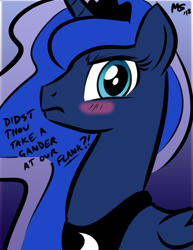 Size: 1041x1347 | Tagged: safe, artist:darkponysoul, artist:megasweet, princess luna, alicorn, pony, blushing, solo, ye olde butcherede englishe