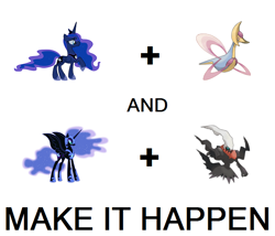 Size: 700x600 | Tagged: safe, nightmare moon, princess luna, alicorn, pony, cresselia, darkrai, exploitable meme, make it happen, meta, pokémon