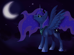 Size: 900x675 | Tagged: safe, artist:awesomesauce2244, princess luna, alicorn, pony, moon, night, solo