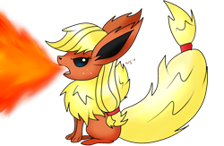 Size: 2300x1500 | Tagged: safe, artist:novaspark, applejack, earth pony, pony, fire, fire breath, flareon, pokefied, pokémon, solo