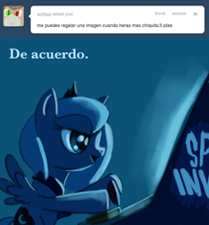 Size: 700x755 | Tagged: safe, princess luna, alicorn, pony, female, horn, mare, preguntale a luna, spanish, tumblr