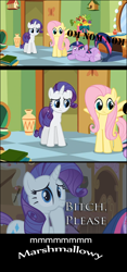 Size: 500x1070 | Tagged: safe, edit, edited screencap, screencap, fluttershy, rarity, twilight sparkle, pony, unicorn, bridle gossip, green isn't your color, comic, hoof fetish, marshmallow, meme, nom, rarity is a marshmallow, screencap comic