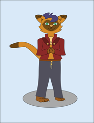 Size: 1251x1640 | Tagged: safe, artist:planetkiller, derpibooru exclusive, derpibooru import, capper dapperpaws, abyssinian, anthro, cat, plantigrade anthro, my little pony: the movie, blue background, simple background, solo, that fucking cat, that was fast, you know i had to do it to em