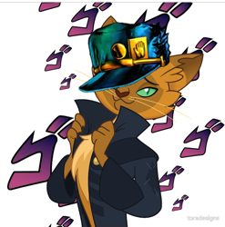 Size: 1250x1263 | Tagged: safe, derpibooru import, capper dapperpaws, abyssinian, anthro, cat, my little pony: the movie, jojo's bizarre adventure, jotaro kujo, male, menacing, solo, ゴ ゴ ゴ