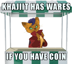 Size: 480x430 | Tagged: safe, derpibooru import, capper dapperpaws, abyssinian, anthro, cat, my little pony: the movie, clothes, image macro, khajiit, male, meme, simple background, skyrim, solo, the elder scrolls, transparent background, vector