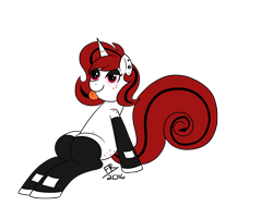 Size: 1550x1240 | Tagged: safe, artist:feralroku, derpibooru exclusive, oc, oc only, oc:lilith, pony, unicorn, butt freckles, freckles, simple background, sitting, solo, tongue out, transparent background