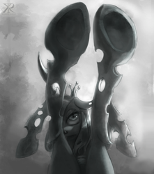 Size: 750x850 | Tagged: safe, artist:raikoh, queen chrysalis, changeling, changeling queen, fetish, hoof fetish, hooves, monochrome, underhoof