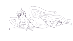 Size: 5500x3150 | Tagged: safe, artist:badgerben, oc, oc only, alicorn, absurd resolution, alicorn oc, clothes, dress, female, grayscale, looking at you, monochrome, sketch, solo