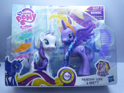 Size: 600x450 | Tagged: safe, princess cadance, princess luna, rarity, spoiler:s03, brushable, crystal empire, hasbro, hub logo, hubble, irl, photo, toy