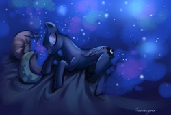 Size: 1348x913 | Tagged: safe, artist:fantazyme, princess luna, alicorn, pony, bed, sleeping, solo