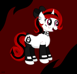 Size: 970x934 | Tagged: safe, artist:mikethefilmmaker, oc, oc only, oc:lilith, pony, succubus, succubus pony, accessories, charm, clothes, cute, female, freckles, hair ribbon, mare, ms paint, ribbon, smiling, solo, stockings